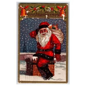 Vintage 1910 Embossed Santa Claus Christmas Postcard Holiday Greeting